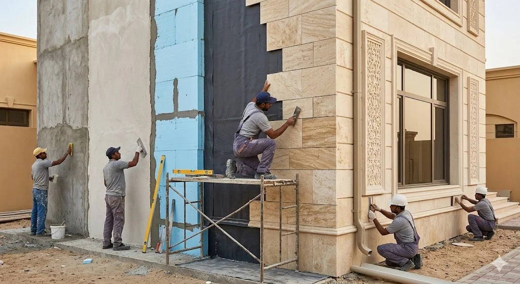الدليل الشامل لكل ما يخص تشطيب خارجي للفلل في القطيف والدمام والجبيل 1 مراحل تشطيب فلل من الخارج
